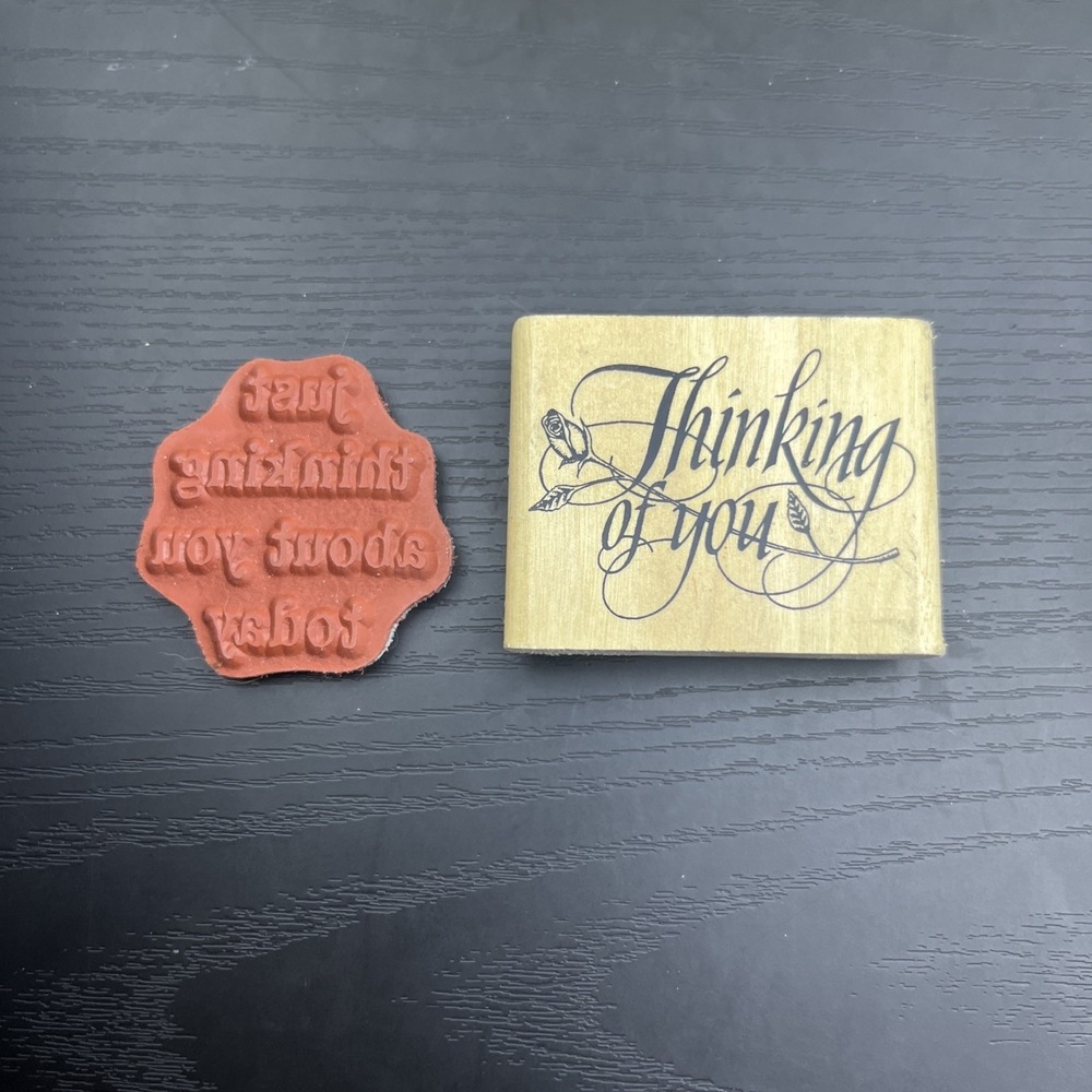 Lot of 2 Thinking‎ Of You Rubber Embossing Craft Stamps Wood Mounted